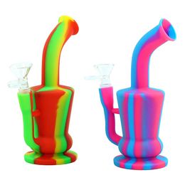 7 inch teapots smoking water pipe portable Oil Rigs Hookahs Silicone Dab Rig with Glass bowl herb hookah bong