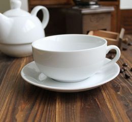 Mugs Wholesale- 300 Ml White Customized Widemouthed Ceramic Coffee Cup And Saucer Set Mocha Saucer1