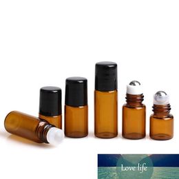 1ml,2ml,3ml Glass Roll on Bottles Amber Empty Essential Oil Black Lids Mini Sample Vials Metal Roller Ball Free Shipping