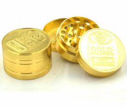 100pcs 3 Part 3 Layer 40mm X 25mm Metal Tobacco Grass Leaf Dry Herbal Grinder 3 parts Layers Smoking Grinders Golden Colour