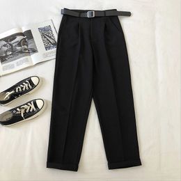 Neploe Black Suit Harem Pants Women Korean Sashes Pockets Office Ladies Pants Ankle Trousers High Waist Slim Solid Pantalon 201031