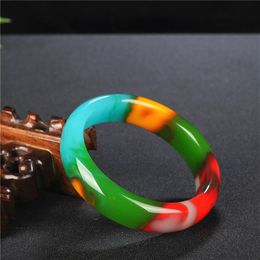 Natural Color Jade Bangle Bracelet Genuine Hand-Carved Charm Jadeite Jewelry Fashion Accessories Amulet for Men Women Lucky Gift LJ201020