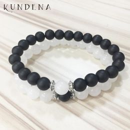 Tennis Yin Yang Couples Bracelet Set His And Hers Matching Black White Onyx J-ade Beaded Sets1