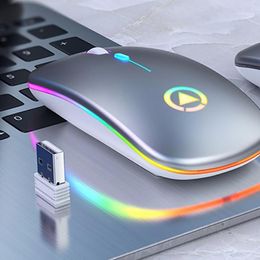 Mice Ultra-thin LED Colourful Lights Rechargeable Mouse Mini Wireless Mute USB Optical Ergonomic Gaming Notebook Computer1