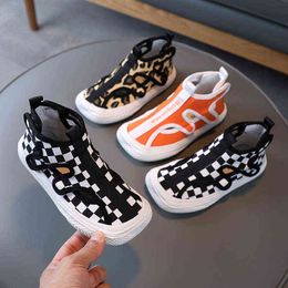 children autumn and spring canvas shoes high top girls fashion leopard shoes boys breathable lattice hollow sneakers G220308