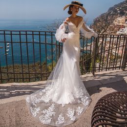 puffy beach wedding dresses Australia - Backless Beach Wedding Dresses Detachable Puffy Sleeve Bridal Gowns Lace Sequin Bohemian Vestido De Noiva