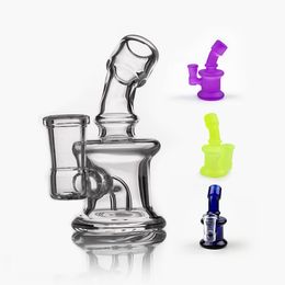 Hookahs Glow in the Dark Beaker Bong recycler Glass Mini Dab Rig Hookahs Luminous Water Pipe Bongs Oil 14mm quartz banger