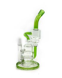 Vintage 9inch Green honeycomb recycler Glass BONG Hookah Smoking Pipes Oil Burner with bowl can put customer logo