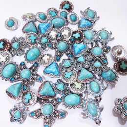 Silver Colour Turquoise Paved Alloy Components 18mm Snap Button Charms Beads Jewellery Making DIY Necklace Earrings Bracelet Supplier Wholesale
