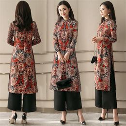National style printed dress autumn women's long spring Chinese socialite temperament skirt 220315