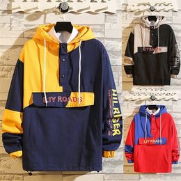 Pockets Half Zipper Pullover Windbreaker Track Jackets Men Autumn Hip Hop Harajuku Coats Streetwear Male Color Hooded Jacket LJ201013