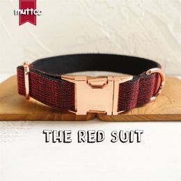 MUTTCO retailing handsome handmade collar THE RED SUIT unique design dog collar 5 sizes LJ201111