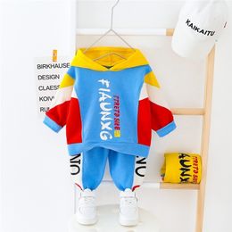 HYLKIDHUOSE Spring Toddler Clothing Sets Baby Girls Boys Patchwork Hooded T Shirt Pants Casual Sports Children Clothes LJ201223