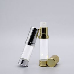 5/10/15ml gold siver Small Airless spray Cream Sample Plastic Bottles Pressure Pump Travel Size Personal Care Cosmetic Packaging