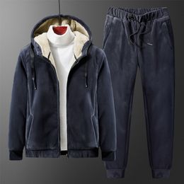 plus size L- tracksuits Men's winter plus thick velvet casual suits cashmere sweatshirt +pants 2 pieces set super warm LJ201126