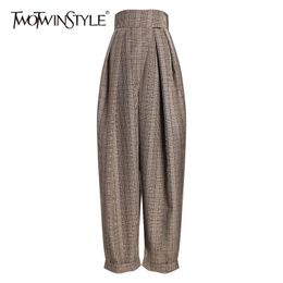 TWOTWINSTYLE Plaid Harem Trousers For Women High Waist Ankle Length Pants Female Casual Fashion Clothes Spring Autumn 201228