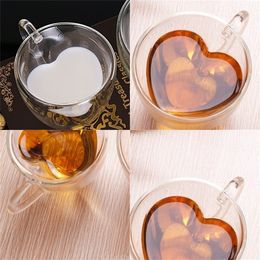 Glass Double Deck Tea Cups Milk Coffee Love Heart Drinks Tumbers Water Heat Resisting With Handle Personality Mug Best Sellers New 7 5am2 F2