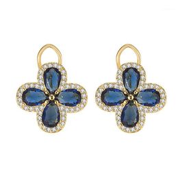 Stud Vintage Royal Clover Blue Crystal Sapphire Gemstones Diamonds Earrings For Women Gold Colour Jewellery Bijoux Party Accessorie1