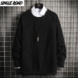SingleRoad Oversized Mens Knitted Winter Hip Hop Harajuku Korean Casual Sweaters Pullover Black Sweater Men 201211