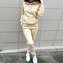 Tracksuit Women Two Piece Set Chandal Mujer Long Sleeve Hooded Sweatshirt Pants Ensemble Femme Suits Plus Size S-4XL T200702