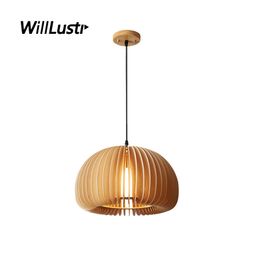 Japan Style Wood Pendant Lamp Creative Pumpkin Suspension Light Hotel Restaurant Cafe Bar Bistro Dinning Room Hanging Lighting