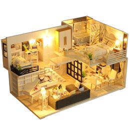 best music toys Canada - Doll house Furniture Wooden Miniature DIY Kit with Dust Cover Music Box Assemble Crafts Toy Best Birthday Gift For Children Girl LJ201126