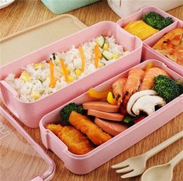 Plastic Lunch Box Fork Spoon Transparent Cover 3 Layers Food Storage Boxes Student Portable Bento Tableware Solid Color New Arrival 8 5sm G2