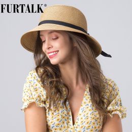 FURTALK Summer Hat for Women Straw Sun Hat Womens Beach Hats Wide Brim UPF UV Packable Cap for Travel chapeu feminino Y200602