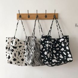 Canvas zebra cow pattern single shoulder big bag female new Korean wild large capacity tote Women Girls handbag