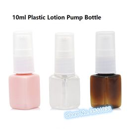 10ml 50pcs 100pcs Pink Emulsion Bottle Brown Plastic Lotion Pump Transparent Cosmetics Essence Small Sample