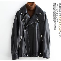 Nerazzurri white black plus size pu leather jackets for women long sleeve zipper loose spring faux leather biker jacket women 210201
