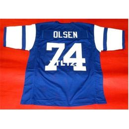 3740 #74 MERLIN OLSEN CUSTOM FEARSOME FOURSOME College Jersey size s-4XL or custom any name or number jersey