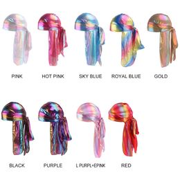 New Colourful Sparkly Durags Turban Bandanas Men's Shiny Silky Durag Headwear Headbands Hair Cover Accessories Wave Caps Rags Hat DHL Free