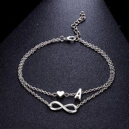 26 Brev Anklet Armband Kvinnliga inledande hjärta Infinity Charm Bohemian Friend Jewelry Gift Ankles Bangle For Women Girls 717