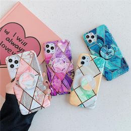 Bracket Electroplating Flowers Phone Case for iPhone 15 14 13 12 mini 11 Pro XS Max XR 6 6S 7 8 Plus cover Geometric Marble Patterns Phone cases