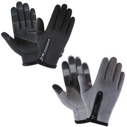 Mens Women's Long Finger Thermal Fleece Gloves Windproof and Waterproof Touch Screen Anti-slip Outdoor Padded Zipper Gloves