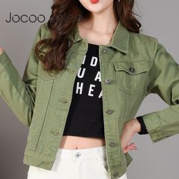 Jocoo Jolee Women Denim Short Slim Jean Jacket Autumn Fashionable Basic Outerwear Black White Jackets Korean Harajuku coats 201029