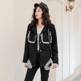 Jacket Female Black Shiny 2020 New Style Lace Korean Loose Small Fragrance Style Ladies Wild Design Spring Autumn Lace Top