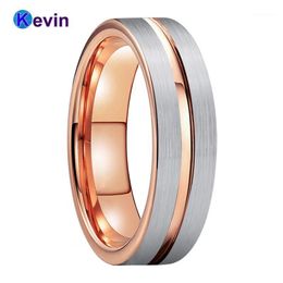 Wedding Rings 6MM Men Women Ring Tungsten Rose Gold Colour With Brushed And Centre Groove Finish Comfort Fit1