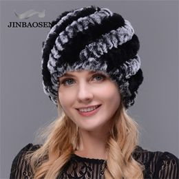 JINBAOSEN Women's fashion rabbit double warm knit natural hat mink fur winter travel tourist ski cap Y201024275M