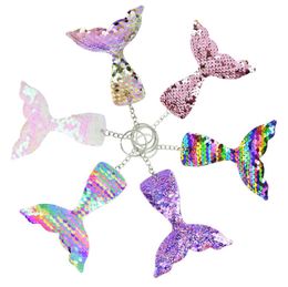 Mermaid Sequins Keychain Gradient Animal Unique Personality Keyring Fish Tail Alloy 15 Colours Key Chains Girl Birthday Gifts DHL