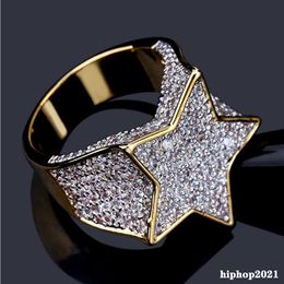 Super Star Gold CZ Bling Ring Micro Pave Cubic Zircon Simulated Diamond Hip Hop Mens Jewelry Mens Rings