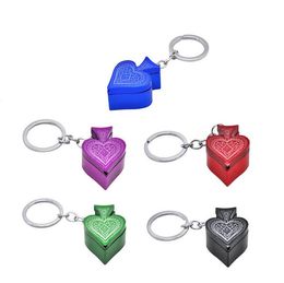 metal Poker Peach heart Smoking pipe key chain portable Dry Herb Secret Hand Tobacco Philtre pipes Tools 5 Colour Oil Rigs