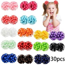 30 Pcs 3" Boutique Grosgrain Ribbon Loopy Puff Hair Bows Ponytail Holder Hair Ties Hair Bands for Baby Girls Kids Children LJ201226