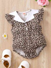 Baby Leopard Print Contrast Collar Ruffle Trim Bodysuit SHE