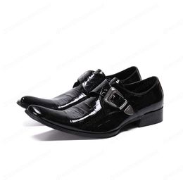 Men Business Office Real Leather Shoes Square Toe Men Oxford Shoes Black Buckle Monk Strap Dress Shoes Footwear