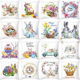 Easter Pillowcase Bunny Egg Rabbit Cushion Cover 45x45cm Happy Easter Decoration for Home Birthday Party Gifts for Kids