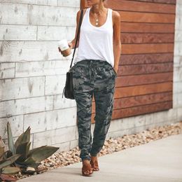 Women Autumn Winter Sexy Slim Straps Camouflage Printed Elastic Loose Straight High Waist Casual Trousers 201109