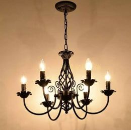 Vintage Loft retro chandelier Black Color vintage lustre American black candle chandelier wrought iron chandelier Fixtures