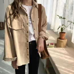 Women's Shirt Work Plus Size Boyfriend Button Blouse Woman Shirts Casual Long Sleeve Korean Fashion Clothing Corduroy Shirts